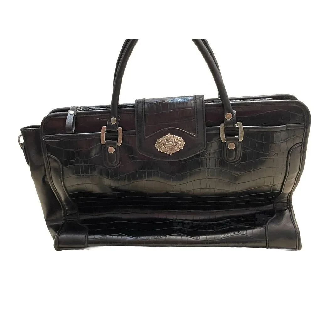 CROFT AND‎ BARROW TOTE BAG LAPTOP BAG PURSE BLACK FAUX LEATHER